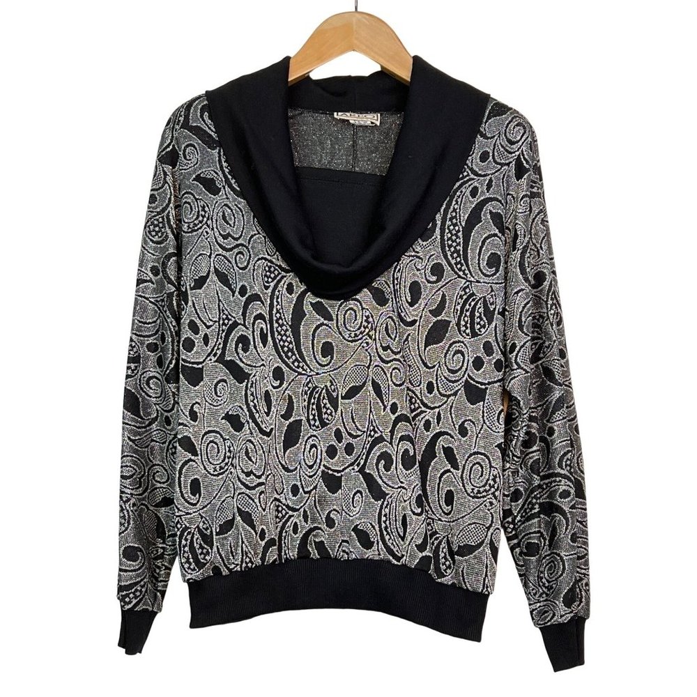 Vintage Areo Sweater Metallic Silver Grey Black Graphic